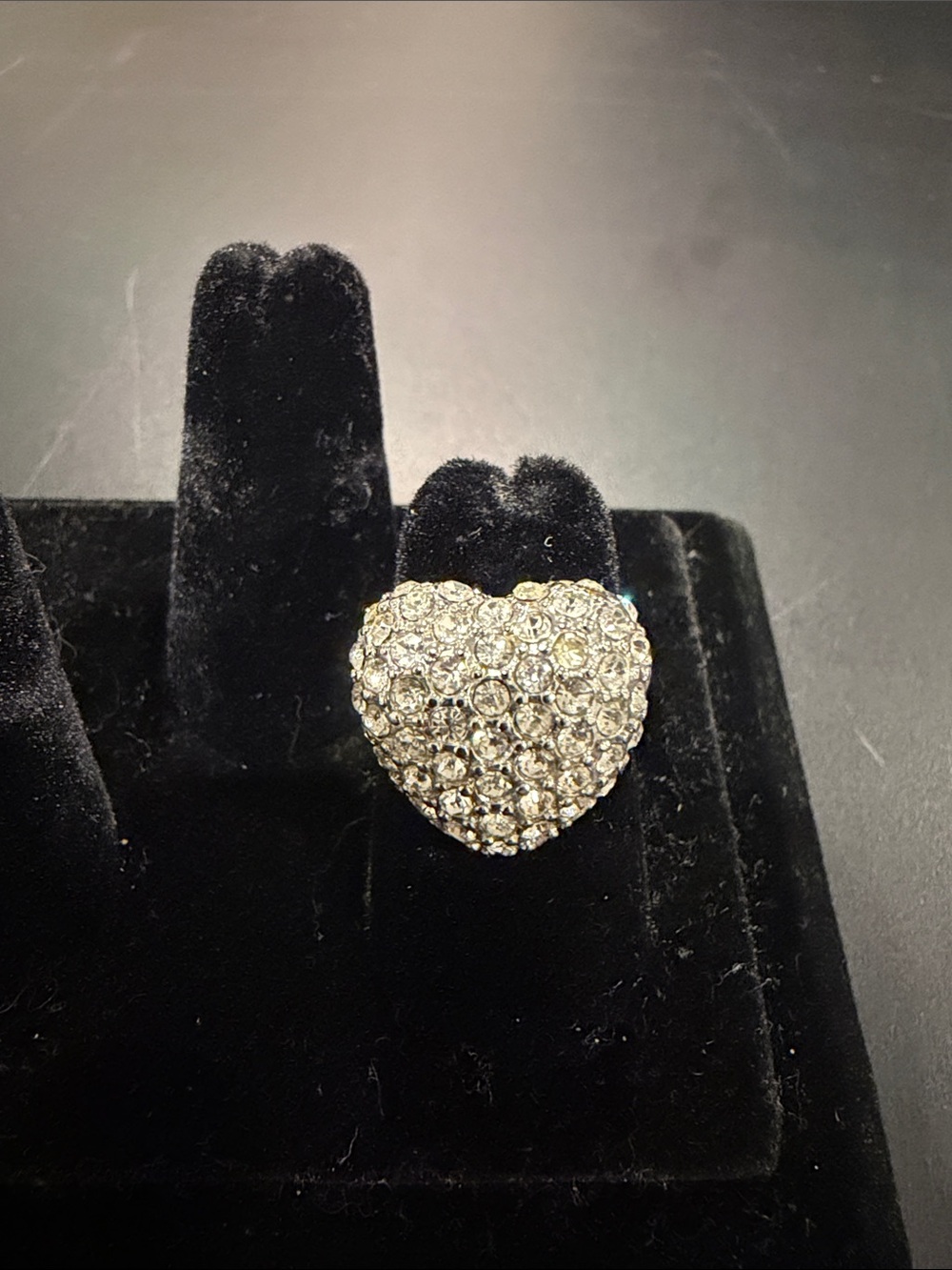 Crystal Pave Heart Statement Ring - Silver Tone